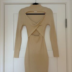 Lovers + Friends Eron Knit Ivory Cutout Long Sleeve Midi Dress Womens S